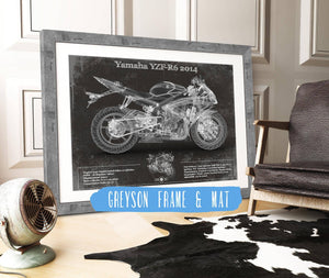 14" x 11" / Greyson Frame & Mat Cutler West Yamaha YZF-R6 2014 Blueprint Motorcycle Patent Print