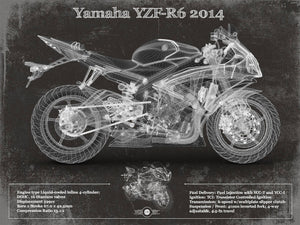 14" x 11" / Unframed Cutler West Yamaha YZF-R6 2014 Blueprint Motorcycle Patent Print