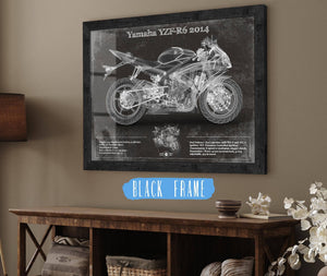 20" x 16" / Black Frame Cutler West Yamaha YZF-R6 2014 Blueprint Motorcycle Patent Print