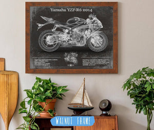20" x 16" / Walnut Frame Cutler West Yamaha YZF-R6 2014 Blueprint Motorcycle Patent Print