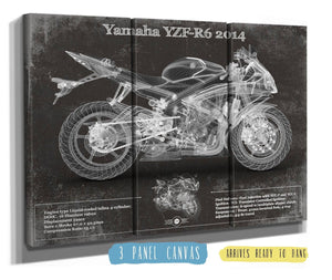 48" x 36" / 3 Panel Canvas Wrap Cutler West Yamaha YZF-R6 2014 Blueprint Motorcycle Patent Print