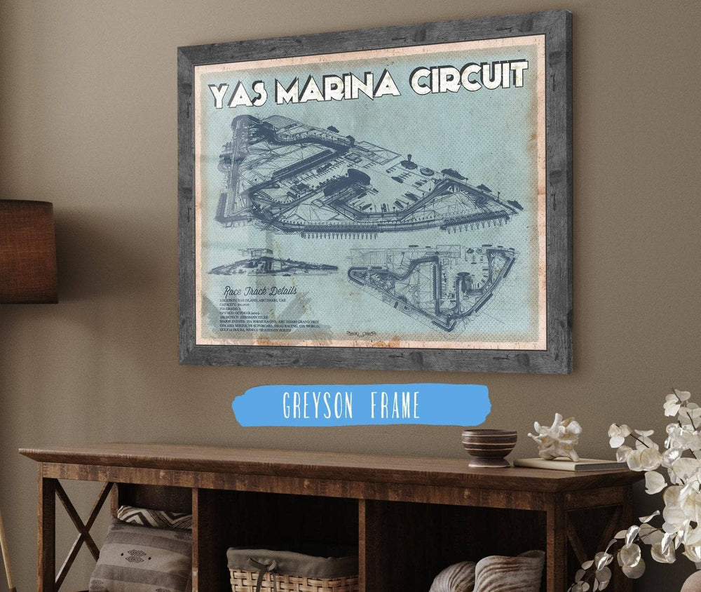 14" x 11" / Stretched Canvas Wrap Cutler West Yas Marina Circuit Blueprint Race Track Print