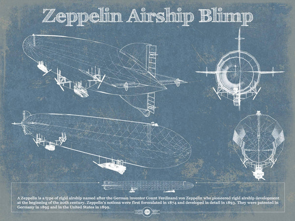 14" x 11" / Unframed Cutler West Zeppelin Airship Blimp Blueprint Original Wall Art